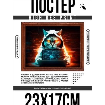 POSG-0313 Постер в рамке 23x17см Кот хакер