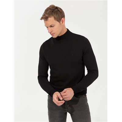 Black Slim Fit Half Fisherman воротник базовый вязаный свитер