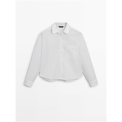 Camisa crop popelín bolsillo