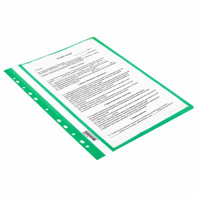 Скоросшиватель пластиковый с перфорацией BRAUBERG EXTRA, А4, 140/180 мкм, зеленый, 272896