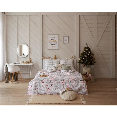 Постельное белье новогоднее Этель 1.5 сп Xmas cat 143*215 см, 150*214 см, 70*70 см - 2 штуки