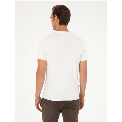 Ekru Slim Fit Bike Yaka Triko T -For