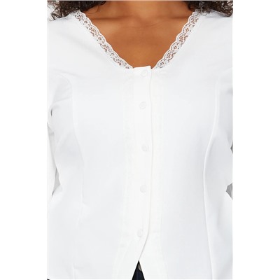 Белое кружево v -neck кнопка большого размера тканая блузка tbbss24af00091