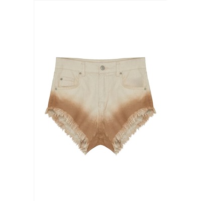 Ekru Degrade Patchered Denim Tassel Denim 100 %Cotton Beach Short TBESS24SR00004