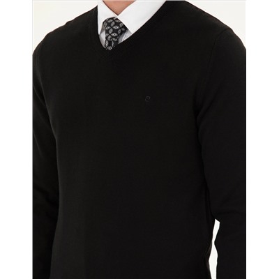 Black Slim Fit v -neck Основной вязаный свитер