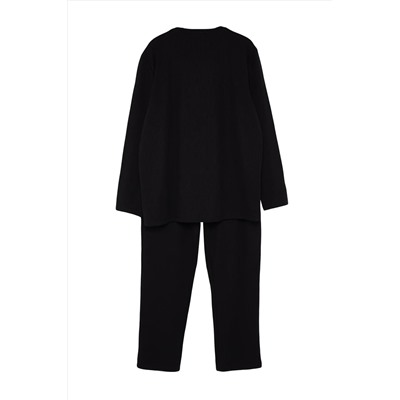 Black Fort Fit Waffletting Pajama Set Tmnaw24AI00001