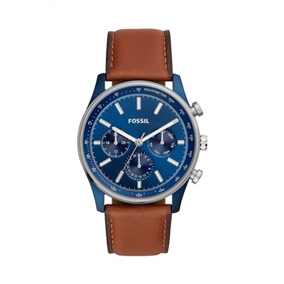 Reloj de cuarzo de piel Sullivan - Taquímetro - Marrón y azul