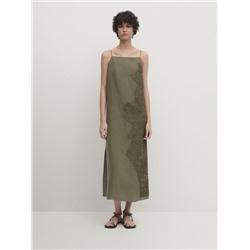Linen blend midi dress with embroidery detail
