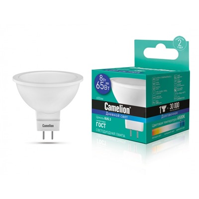 Нарушена упаковка.   Светодиодная лампа GU5.3 8W 6500К (холодный) JCDR Camelion  (12873) LED8-S108/865/GU5.3