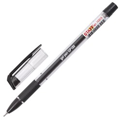 Ручка гелевая с грипом STAFF "College" GP-180, ЧЕРНАЯ, корпус прозрачный, игольчатый узел 0,6 мм, линия письма 0,3 мм, 143016