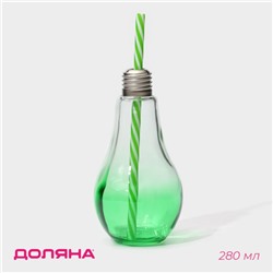 Бокал для коктейля Доляна «Лампочка», 280 мл, 7×15 см, стекло, с трубочкой, цвет МИКС