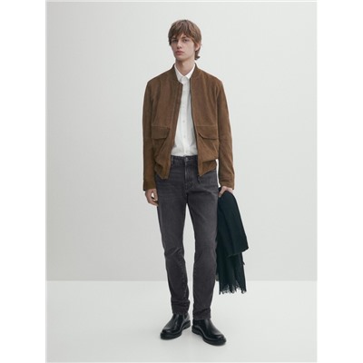Chaqueta bomber piel ante bolsillos