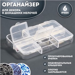 Органайзер для хранения мелочей, 6 ячеек, 5.3×7.5×1.3 см, прозрачный