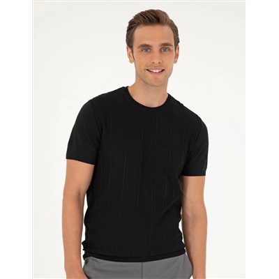 Black Slim Fit Bike Yaka Triko T -For