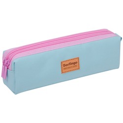 Пенал мягкий 2 отделения, 210*60*50 Berlingo "Pinky blue", полиэстер, цветные молнии