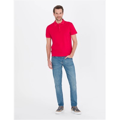 Красная слабая полоса Polo Yaka Mercerized T -For