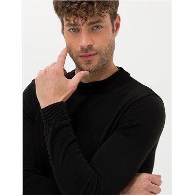 Black Slim Fit Half Fisherman воротник базовый вязаный свитер