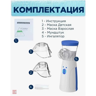 Небулайзер-ингалятор бесшумный, портативный USB, от сети