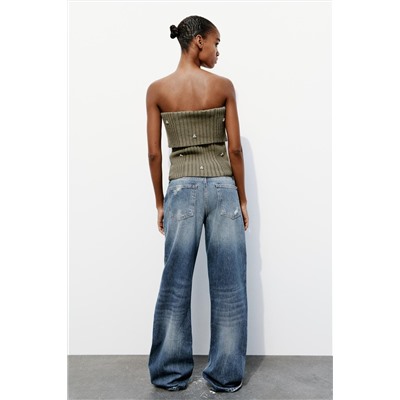 JEANS TRF WIDE LEG ROTOS TIRO ALTO