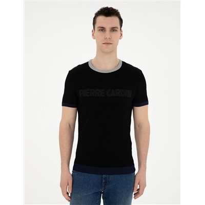 Black Slim Fit Bike Yaka Triko T -For