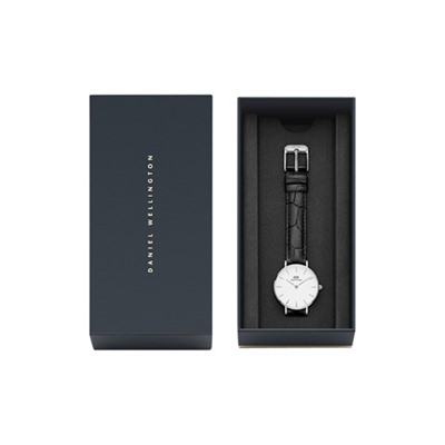 Reloj de cuarzo de piel Petite Reading - Negro y plateado