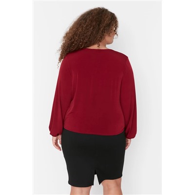 Burgundy Balloon Elieve Cruve Cruve вязаная полицейская блузка TBBAW23AF00029