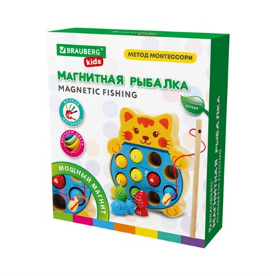 Сортер-рыбалка магнитный деревянный развивающий "Кот", BRAUBERG KIDS, 665246