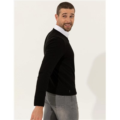 Black Slim Fit v -neck Основной вязаный свитер