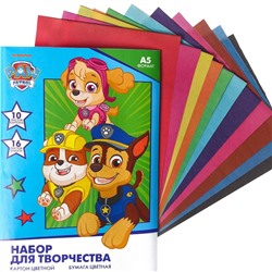 Набор для творчества «Щенячий патруль» А5: 10 л цветного одностороннего картона + 16 л цветной двусторонней бумаги