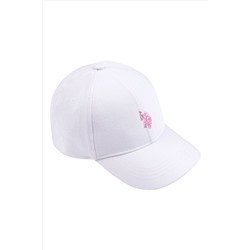 U.S. Polo Assn. Girls Double Horsemen White Canvas Cap