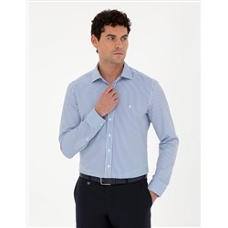 Синий полосатый бывший. Slim Fit рубашка с длинным рукавом