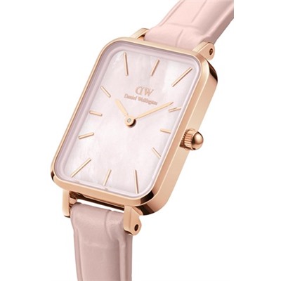 Reloj de cuarzo de piel, nácar y acero chapado en oro rosa