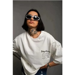 Футболка Oversize с круглым вырезом унисекс с принтом - белый
