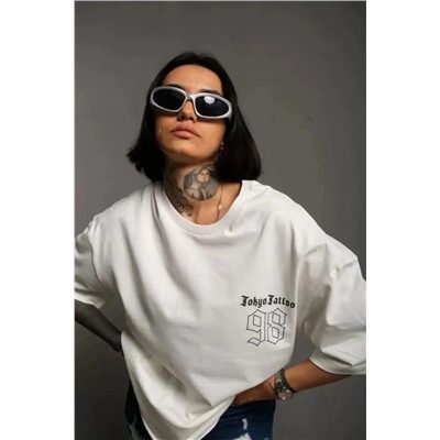 Футболка Oversize с круглым вырезом унисекс с принтом - белый