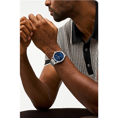 Reloj de cuarzo de acero - Plateado y azul marino