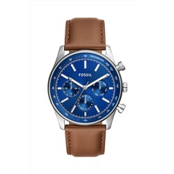 Reloj de cuarzo de piel Sullivan - Taquímetro - Camel y azul oscuro