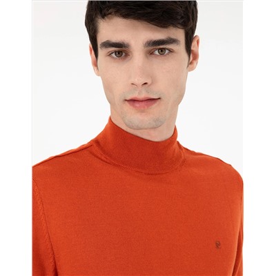 Оранжевый Slim Fit Half Fisherman воротник базовый вязаный свитер