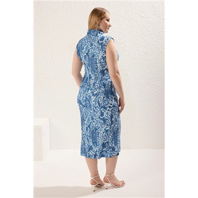 Blue Pilseli Ethnic узорчатое вязание платье большого размера tbbss25ah00124