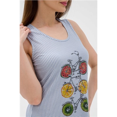 Ночная сорочка из кулирки Fruits&bikes / Клетка синяя