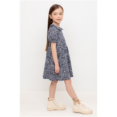 КР 5895 Платье девочки индиго, леопард к489