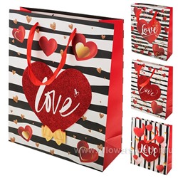Набор пакетов подарочных "Love", 26x10xH32 см (12шт), в асс.