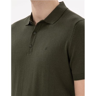 Кнопка с тонкой подгонкой хаки с Polo Yaka Knitwear T -For