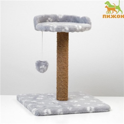 Когтеточка малая "Арена" с игрушкой, 36 х 36 х 50 см, джут, серая с лапками