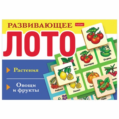 Лото картонное для детей 8 карточек 165х125 мм, 48 фишек, АССОРТИ, HATBER