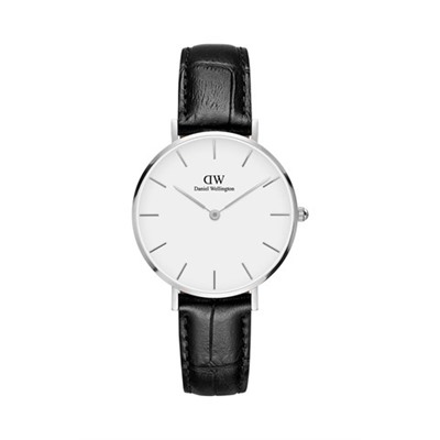 Reloj de cuarzo de piel Petite Reading - Negro y plateado
