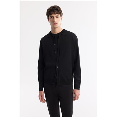 Черный поло яка кнопка Rayon Knitwear Cardigan