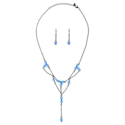 UH003-02 Комплект Сердце (кулон и серьги), цвет голубой