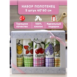 Набор кухонных полотенец вафельное полотно 5 шт. / Фрукты, ягоды