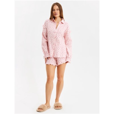 Комплект домашний женский (рубашка, шорты) KAFTAN «Муслин: pink leopard» размер 52-54, розовый