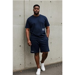 Navy Blue негабаритный/широкий вырезка для печати футболка для печати, набор спортивных костюмов TMNS25TS2038